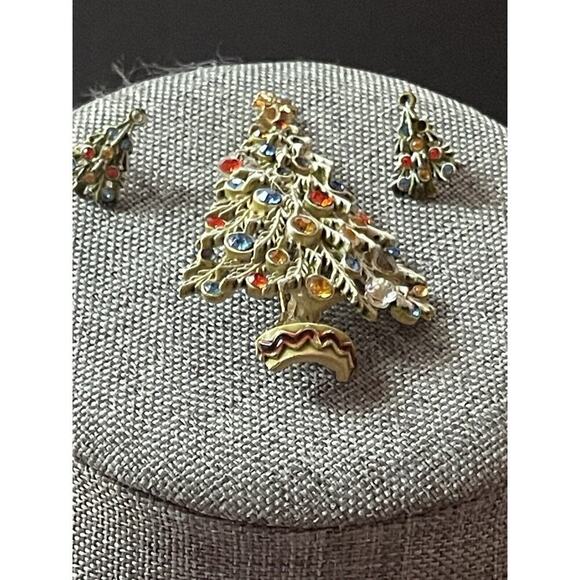 ART Arthur Pepper Brooch Pin Set Christmas Tree signed Gold tone Rhinestone Vtg - Picture 2 of 6